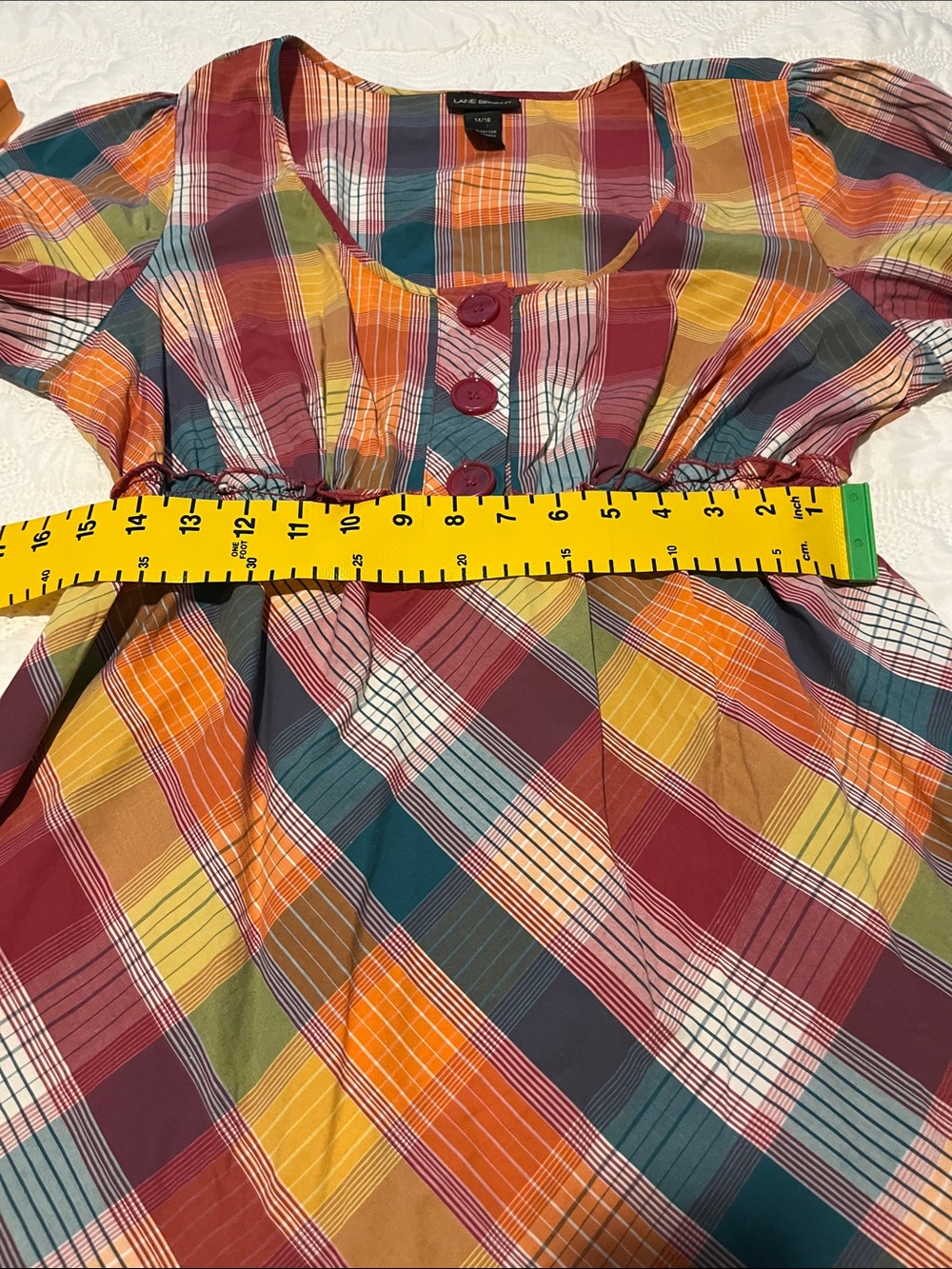 Lane Bryant Plaid Peplum Tunic - Burgundy, Teal, Mustard - Picture 6 of 14